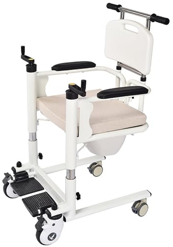Patientenlifter Für Zuhause Mit Sitz, Toiletten Duschstuhl Mit Rollen, Dusch Toilettenstuhl Fahrbar Für Senioren, Höhenverstellbar WC-Stuhl Für Behinderte Und Schwangere, Belastbar 120 Kg