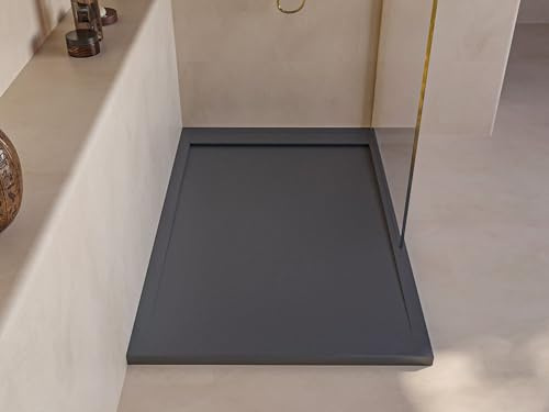 SOULHOME Piatto doccia- Resina -Gel Coat -Texture liscia/pietra -Antiscivolo -Colore Antracite - 150x90- Extra piatto 3cm. Design minimalista