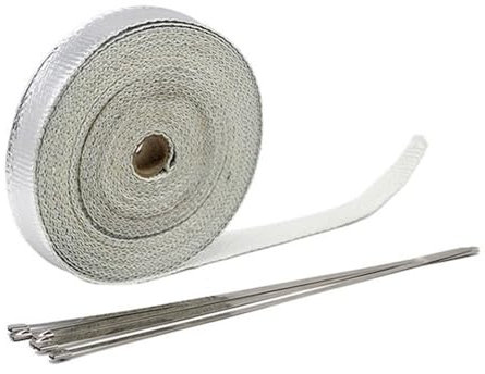 Bande Thermique Echappement Enveloppe d'échappement de moto Bouclier thermique Bouclier Isolation de ruban thermique Isolation de tuyau en fibre de verre avec attaches en acier inoxydable 5cm * 5M / 1