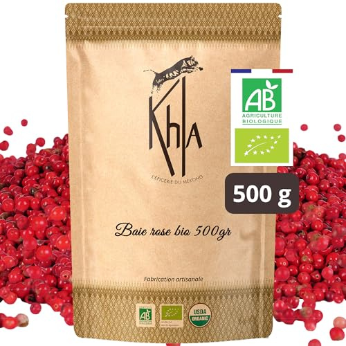 Khla - Pepe Rosa 500 g - Certificato Biologico - Bacche Rosa Intere del Madagascar - Qualità Premium - Pepe Rosa Bourbon - Sapore Dolce e Fruttato - Diretto dal Produttore - Origine Madagascar
