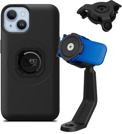 Quad Lock Motorcycle Mirror Stem Phone Mount Kit with Vibration Dampener and iPhone 14 MAG Case
