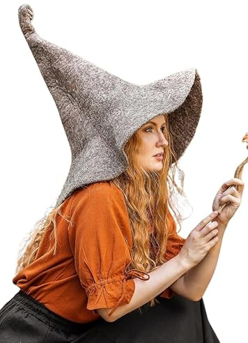 Leonardo Carbone® Hexenhut Glinda - Hexenkostüm, Mittelalter Kleidung Kopfbedeckung, Halloween Kostüm Damen, Witcher Hat, Zauberer Hut, LARP-Kleidung, Karneval, Cosplay - 100% Wolle