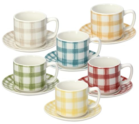 Tognana Caledonia, coffret de 6 tasses à café avec soucoupe, new bone china, multicolore