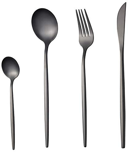 COPOTIO Juego de cubiertos negro opaco para 6 personas, Acero inoxidable 24 piezas, con cuchara cuchillo y tenedor, Mango fino