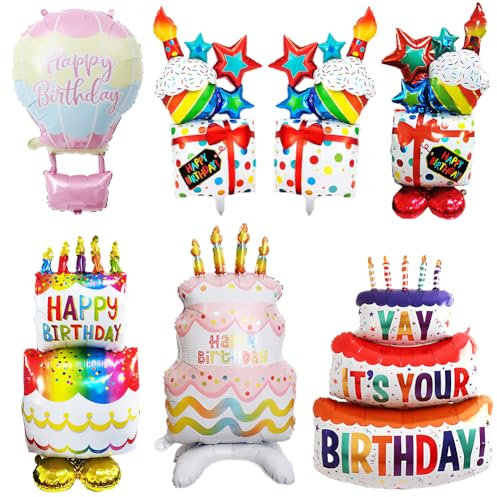 Happy Birthday Ballon Gonflable,6 Pièces Birthday Cake Gâteau d'Anniversaire Debout Ballon à Cadeau d'Aluminium Fête d'Anniversaire Pour Les Décorations D'Anniversaire Des Enfants