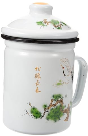Cabilock Taza de Esmalte Taza de Té de Esmalte Patrón de Grulla Vintage para Beber Té Casa Oficina Retro