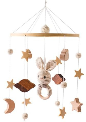 Mobile Baby Windspiele, Windspiel Rassel Babybett Mobile, Mobile Halterung Bettglocke Anhänger Babybett Kinderbett Wickeltisch Deko, Neugeborenen Geschenk Babyzimmer Deko (Hase)