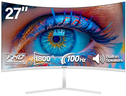 Gawfolk Écran PC 27 Full HD (1920x1080) 100Hz 1ms - Courbure 1800R, Eye Care, FreeSync - HDMI, DP - Support Inclinable, VESA 75x75 - Noir