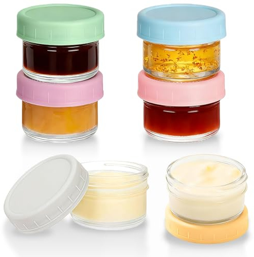 Pack de 6 récipients pour vinaigrette, récipients en verre de 50 ml avec couvercle, ensemble de tasses à tremper réutilisables, pour la conservation des épices, des fruits, des sauces, des céréales et