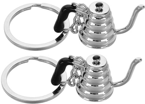 BESPORTBLE 2pcs Mini Coffee Kettle Keychain Set Cute Coffee Grinder Charm Silver Stovetop Kettle Keyring for Lovers Parties and Home Décor