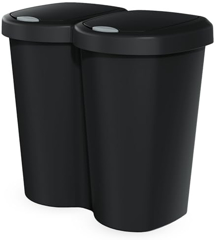 Spetebo Duo Mülleimer schwarz mit Push Deckel - 40 L - Müll Sammler Trenner Behälter Deckel