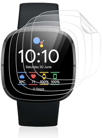 4 Stück Schutzfolie für Panzerglas für Fitbit Versa 4/Fitbit Versa 3/Sense 2, HD Klar Hochempfindliche Schutzglas Panzerfolie für Versa 4, TPU Kratzfeste Blasenfrei Panzer Schutz Displayschutz Folie