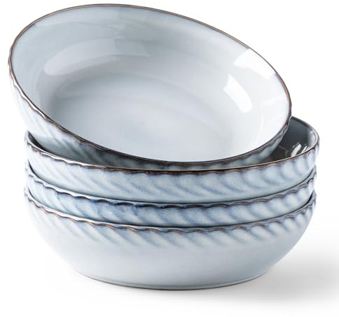 GBHOME Pasta-Schalen Set aus 4 Porzellantellern (Ø21.5cm) - Extra tiefe Suppen- & Nudelschalen aus Keramik für Pasta, Salat, Desserts & Familienessen - Spülmaschinenfest & stapelbar​-1150 ml