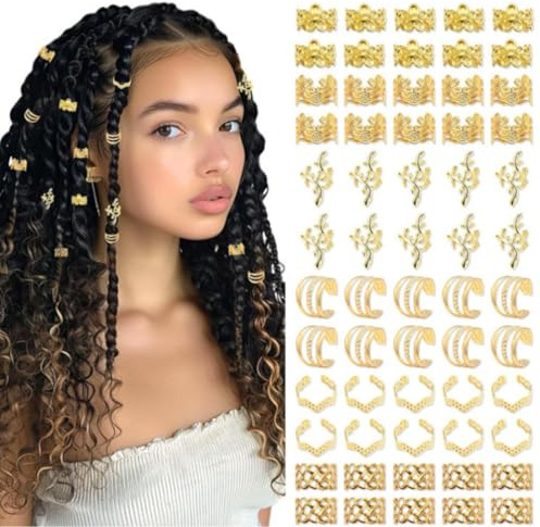 COYUN 60 Pièces Bijoux Cheveux Tresse Doré, Dreadlocks Perle Cheveux Métal Réglable Vikings Spiral Coils, Bague Cheveux Anneau Cheveux pour Hommes/Femmes Cheveux Décoration und Accessoires de Coiffure