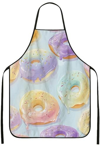 Delantal de cocina con diseño de dona para cocinar, colorido patrón de postre, delantal de cocina para hornear, divertido regalo culinario para adultos, Varios colores, 24x31 Inch