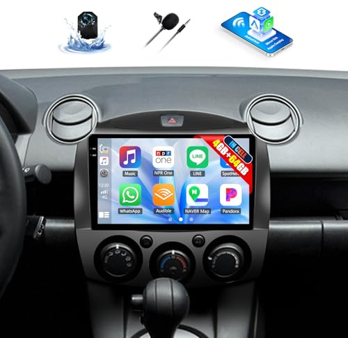 CAMECHO 4G+64G Car Radio for Mazda 2 2007-2014 with Wireless CarPlay Android Auto, 9 InCell 1280 * 720 Touch Screen Car Stereo with Bluetooth FM RDS GPS WiFi Backup Camera
