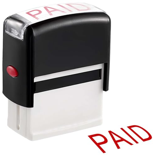 Paid Self Inking Rubber Stamp - 11x35mm Bold Text, Refillable Red Ink, Pre-Inked for Business Office Work Documents, Notice Message Cards (Black)
