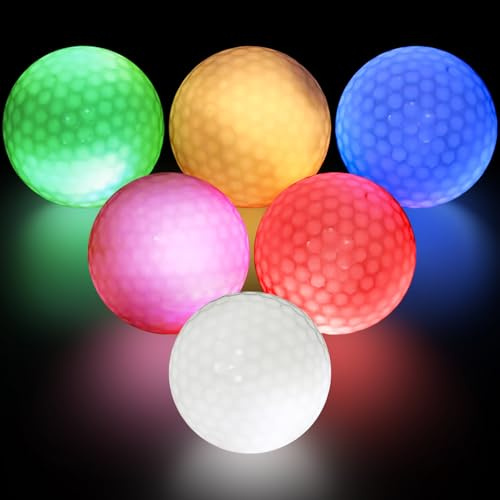 Behogan 6 Stück Golfbälle bunt Light Up, Flashing Glowing Golfball, LED Golfbälle, Leuchtende Golfbälle, Bunt Golfbälle Leuchtend Golf Trainingsbälle für Nachttraining pink rot blau grün Gelb weiß