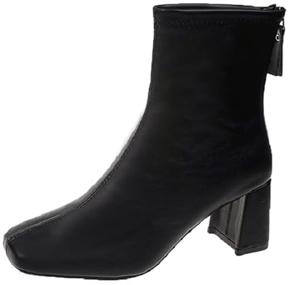 Women Ankle Boots Autumn and Winter Solid Color Fashion Comfortable Square Toe Square Heel Back Zipper Non Weight Bearing Walking Boot (Black, 3)
