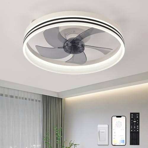 Ventilador de Techo con Luz LED 40W, 50cm Plafón Ventilador Silencioso con Mando a Distancia y Control de Pared, 4320LM Brillo Regulable, 6 Velocidades, Memoria Inteligente, para（Blanco）