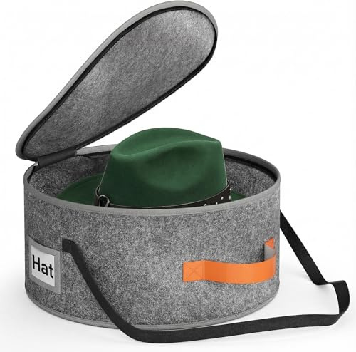 MISSLO Large Hat Box for Travel, Collapsible Baseball Cap Storage Organizer with Handles & Shoulder Strap for Men Carry Hat Organiser, Grey