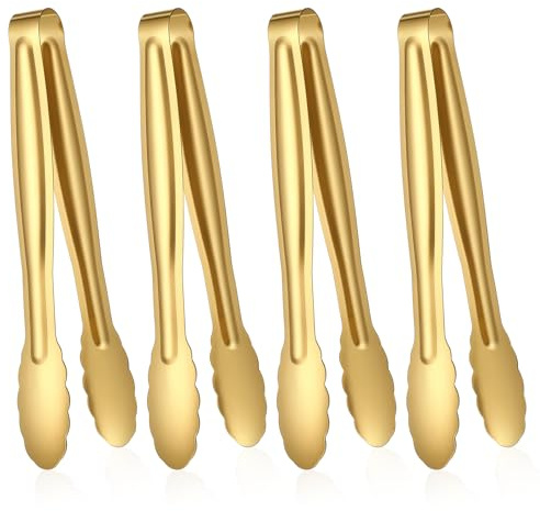 Gold Tongs for Serving Food 4 PCS Gold Small Stainless Party Dessert Tongs Buffet Supplies Tong for Salad Ice Sugar Cube Salad Appetizers