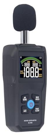 Yosoo Health Gear Fonometro, Dispositivo di Misurazione Digitale del Rumore ABS da 30 a 130 DB con Schermo Retroilluminato a Colori, Risoluzione 0,1 DB, Campionamento Veloce e Lento per Riprese di