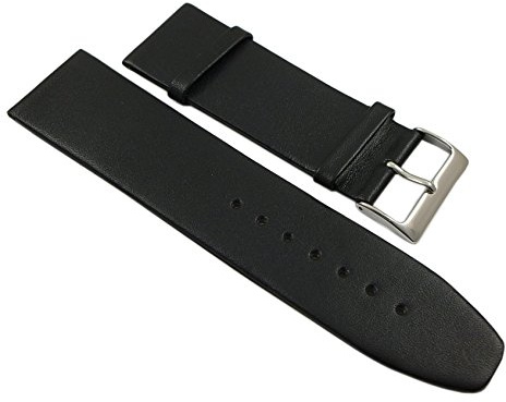 28mm Extra Breites Kalbsleder Uhrenarmband Schwarz Silberfarbende Dornschließe inkl. Myledershop Montageanleitung