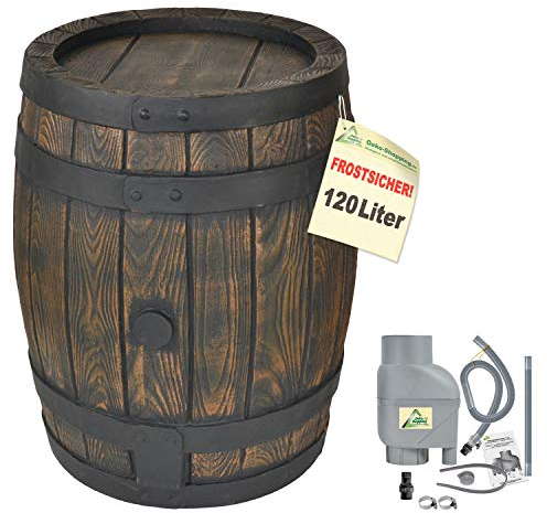 AMUR Regentonne Eichenfass 120l Regenfass Wasserfass Regenwassertonne Wassertonne Gartenfass für Regenwasser u.v.m. in Holz-Optik aus robustem PE-Kunststoff