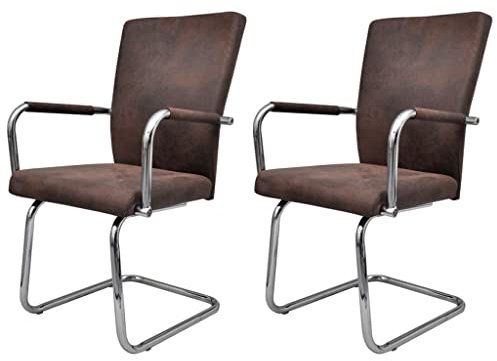 vidaXL Freischwinger 2 STK., Schwingstuhl mit Armlehnen Rückenlehne, Esszimmerstuhl mit Eisenbeinen, Essstuhl Küchenstuhl Stuhl Esszimmer Küche, Braun Leathaire