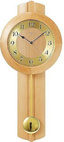 Pendeluhr AMS 5165 / 16 Wanduhr mit Pendel Funk , Massivholz Erle , Mineralglas