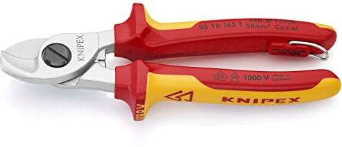KNIPEX Kabelschere verchromt isoliert mit Mehrkomponenten-Hüllen, VDE-geprüft; mit integrierter isolierter Befestigungsöse zum Anbringen, 95 16 165 T