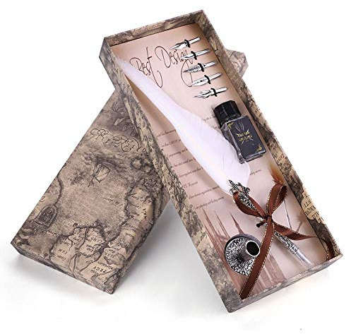 Klassische Retro Füllfederhalter,Feder Dip Pen Schreibfeder,Geschenkbox für Weihnachten/Valentine oder für Freund, Familienmitglieder und Lehrer.(Weiß)