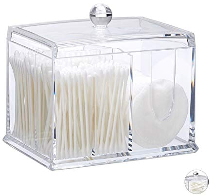 relaxdays Porta Cotton Fioc, in Acrilico, Grande Dispenser da Bagno per Dischetti di Cotone, Misura L, Trasparente