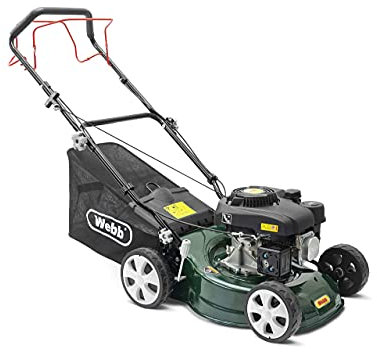 Webb WER410SP 16”/41cm Self Propelled Rotary Petrol Lawnmower, 132cc 4-Stroke Engine, 7 Cutting Heights, 45L Collection Bag – 3 Year Guarantee