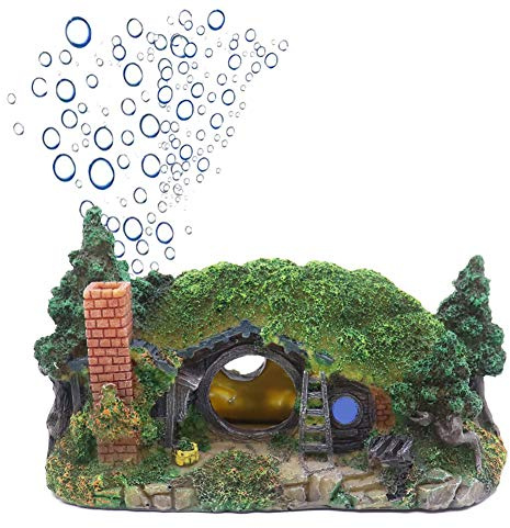 Ulifery Natural Aquarium Decoration Hobbit House Cave with Bubbler for Betta Hiding Reptile Hole House Shelter Fish Tank Ornament Rockery Landscaping Small