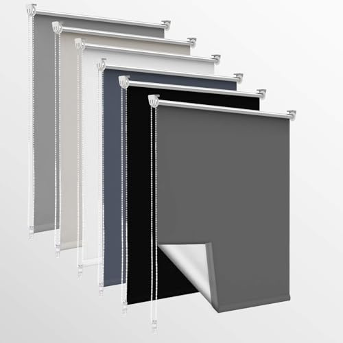 OUBO Verdunklungsrollo, Rollos für Fenster ohne Bohren & mit Bohren, (Dunkelgrau, B110cm x H140cm), Verdunkelungsrollo klemmfix Thermo Rollo, Fensterrollo innen lichtundurchlässig