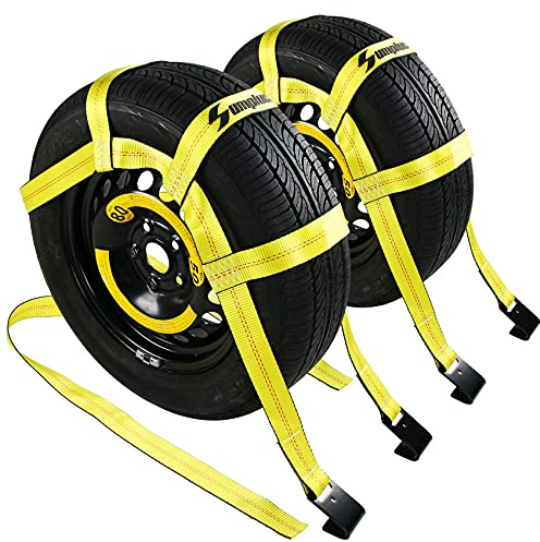 Lot de 2 sangles de panier de remorquage avec crochets plats, sangles de roues de voiture, conviennent aux pneus de 14-19, accessoires de remorquage universels