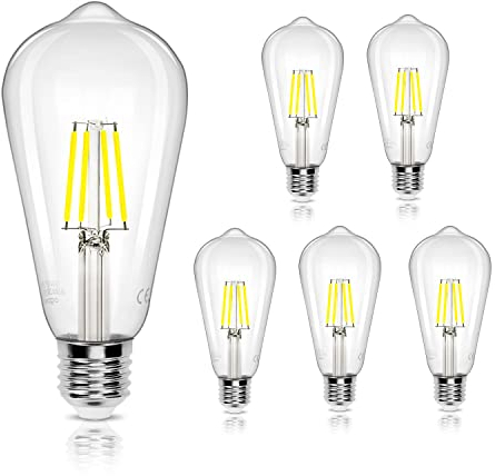 Aigostar E27 Filament LED Lampe 8 W (Ersetzt 75W),Kaltweiß 6500K,1050 Lumen,ST64 Leuchtmittel,Nicht dimmbar,5 Stück