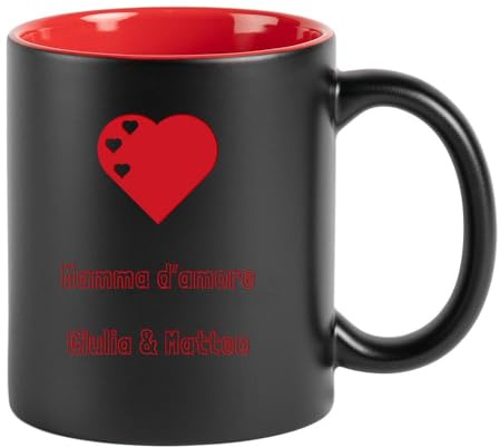 Ocadeau Mug noir avec intérieur rouge à personnaliser – Tasse personnalisable en céramique noir et rouge avec gravure texte