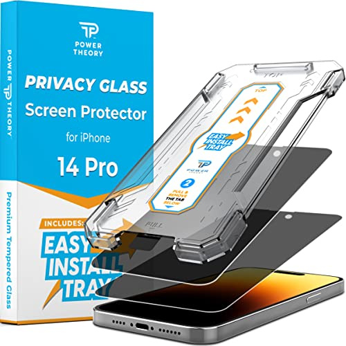 Power Theory Sichtschutz Glas für iPhone 14 Pro Schutzfolie, Sichtschutzfolie mit Schablone, Glas Folie, Displayschutzfolie, Schutzglas [2 Stück]