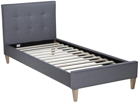 Homestyle4u 2281, Polsterbett 90x200 mit Matratze und Lattenrost Bettgestell Bett Einzelbett Grau