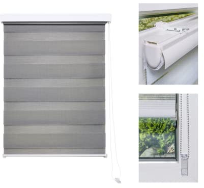 metablo Doppelrollo ohne Bohren Lichtdurchlössig Blickdicht Sonnenschutz Seitenzugrollo inklusive Klemmträger Sichtschutzrollo Grau 100x160cm