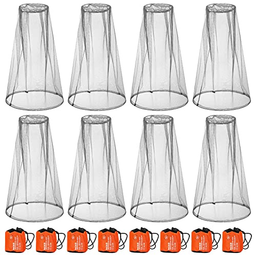 Tudomro 8 Pcs Mosquito Head Face Fly Netting Hood Mosquito Net Hat 18 x 18 Inch Bug Net for Head with Carry Bags(Gray)