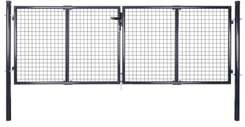 Homgoday Gartentor 300x75cm Anthrazitgrau Verzinkter Stahl Mit Schlüsseln | Terrasse/Hofeingang Model143362