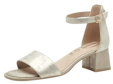Tamaris Comfort Damen Sandalen mit Absatz aus Leder mit verstellbarem Riemen, Gold (Cloudy Gold), 37 EU