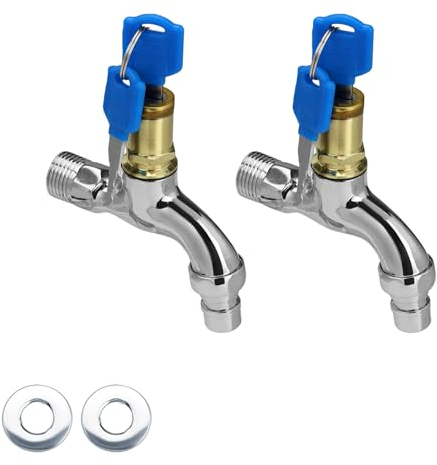 HERKINDNESS Garten Wasserhahn, 2 Stück Außenwasserhahn Mit Schloss, Zinklegierung Gesperrt, Für Verwendung Zur Verhinderung Von Wasserverschwendung