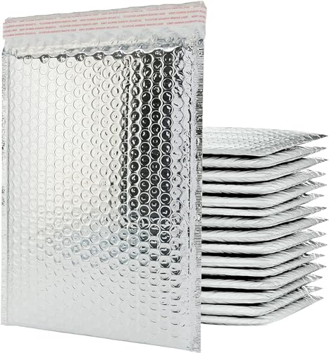 Luftpolster-Versandtaschen, 100 Stück, Metallfolie, wasserdicht, selbstklebend, Versand, Gold, Silber, Schwarz oder Rosa, gepolsterte Umschläge für Versandverpackungen (Silber, 220 x 270 mm)