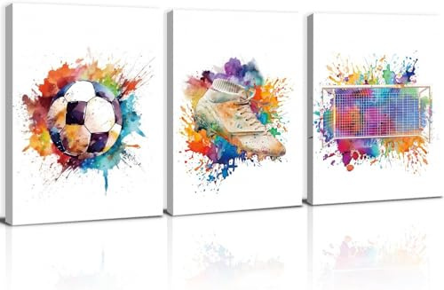 KAIRNE 3er Aquarell Fussball Poster Kinderzimmer Sport Junge Wandbilder