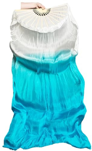 Hayaww Bauchtanzfan Bauchtanz Schleier Fächer Bambus Tanz-Fan Fächerschleier Langer Faltfächer 1.8 m, Für Große Auftritte, Proben, Frauen, Tanz, Rechte Hand (blau)